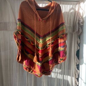 Beautiful Multicolor Hooded Sweater Poncho
